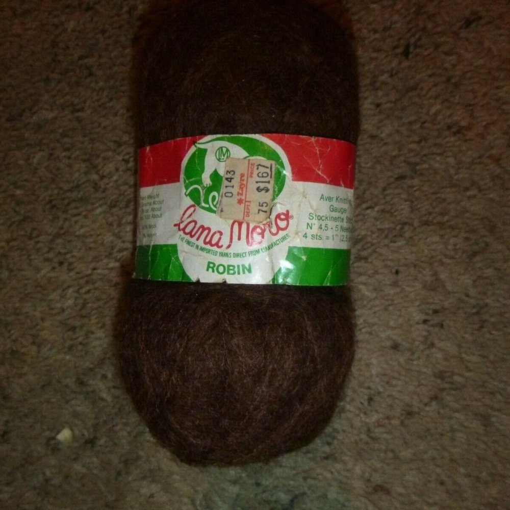 1 Skein Vintage Lana Moro Wool Mohair Blend Yarn Color 2602 (Brown) 103 yds.